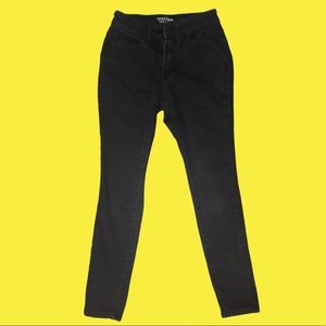 High waisted black denim skinny jeans